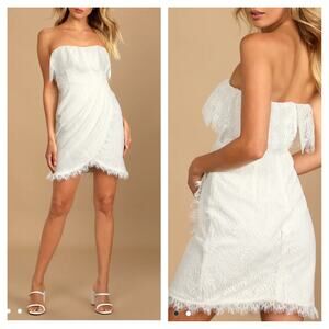 Lulus Olia White Lace Strapless Tulip Mini Dress